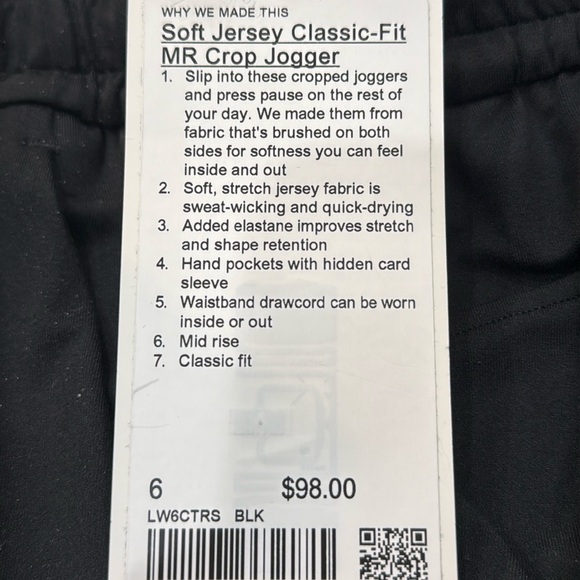 LULULEMON | ✨NEW✨ Soft Jersey Classic-Fit Mid-Rise Cropped Jogger in Black - Picture 6 of 8